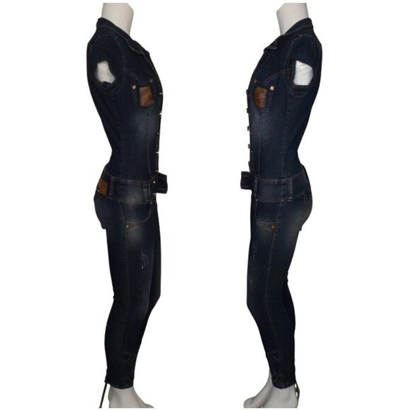 SCORPIO JEANS Jumpsuit, Jr 3, Cap sleeve, Skinny, Button top, Embellished cuffs, - Picture 6 of 9